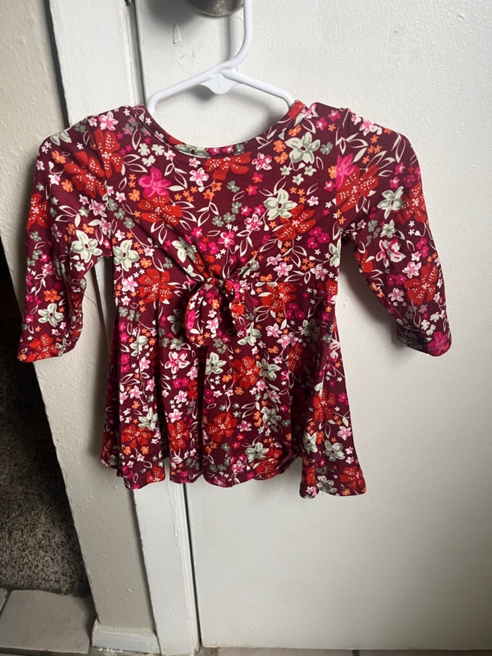 Girls' Floral Tie-Front Long Sleeve Dress - Burgundy Floral